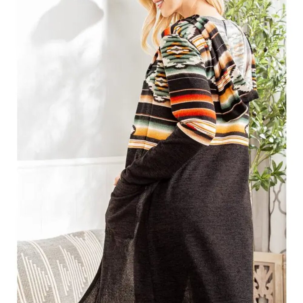 NWT Long Aztec Print Cardigan with Hood - Picture 6 of 8